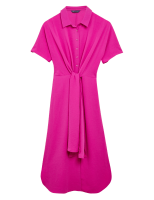

Womens M&S Collection Midi-Shirtkleid mit Bindegürtel vorne - Pink, Pink