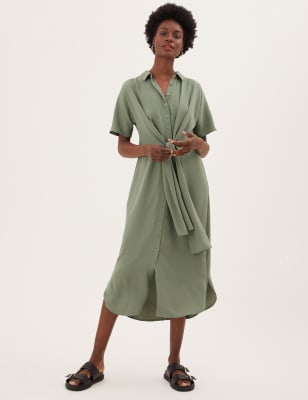 Front tie 2025 shirt dress