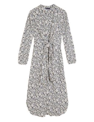 Womens M&S Collection Printed Tie Front Midi Shirt Dress - Multi