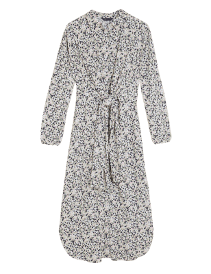 Womens M&S Collection Printed Tie Front Midi Shirt Dress - Multi