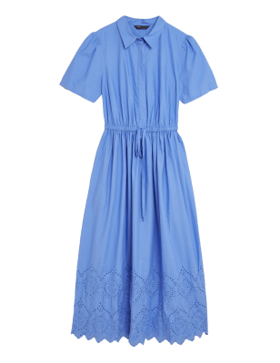 

Womens M&S Collection Midi-Shirtkleid aus reiner Baumwolle mit Lochstickerei - Fresh Blue, Fresh Blue