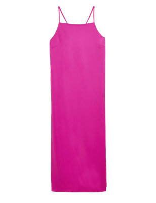 

Womens M&S Collection Satin Square Neck Midi Slip Dress - Pink, Pink