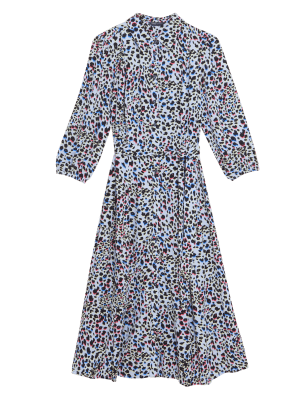 

Womens M&S Collection Midi-Shirtkleid mit Puffärmeln und Tiermuster - Multi, Multi