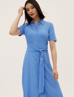 

M&S Collection Vestido camisero maxi a media pierna con lazo en la parte delanteraWomens - Blue, Blue