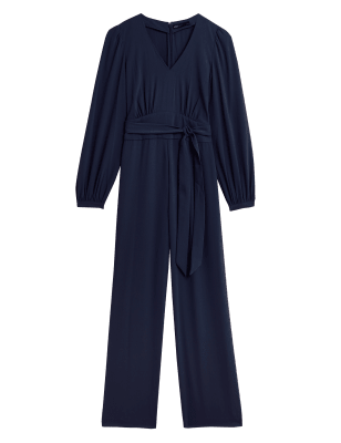 

Womens M&S Collection Belted Long Sleeve Wide Leg Jumpsuit - Navy, Navy