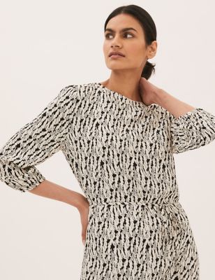Womens M&S Collection Geometric Blouson Sleeve Midaxi Column Dress - Ivory Mix