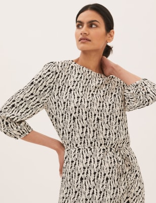 

Womens M&S Collection Geometric Blouson Sleeve Midaxi Column Dress - Ivory Mix, Ivory Mix