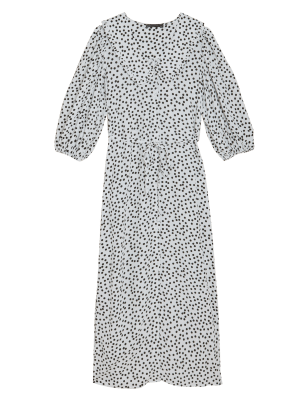 Womens M&S Collection polka dot collared midi column dress - ivory mix