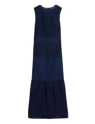 

Womens M&S Collection Pure Cotton Broderie Midi Tiered Dress - Navy, Navy