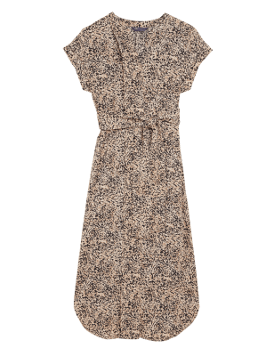 

Womens M&S Collection Schmales Midikleid mit Tiermuster und Gürtel - Natural Mix, Natural Mix