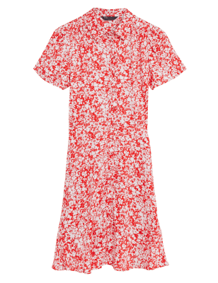 

Womens M&S Collection Floral Short Sleeve Mini Shirt Dress - Red Mix, Red Mix