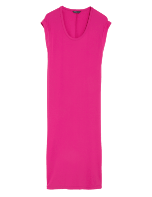 

M&S Collection Vestido columna de punto maxi a media pierna con cuello redondoWomens - Pink, Pink