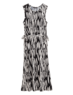 

M&S Collection Vestido a la cintura a media pierna con estampado animal de puntoWomens - Black Mix, Black Mix
