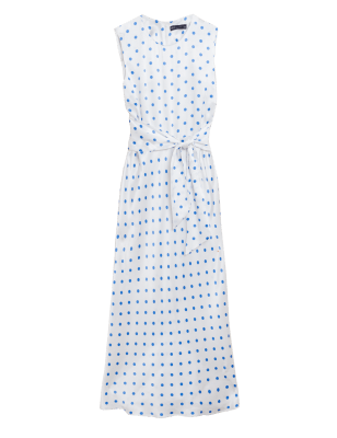 

Womens M&S Collection Satin Polka Dot Tie Front Midaxi Dress - Ivory Mix, Ivory Mix