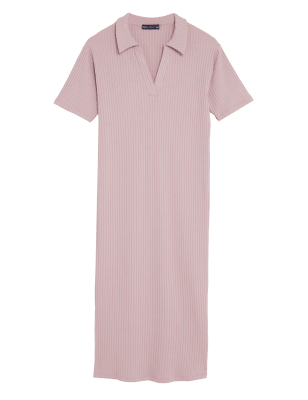 

Womens M&S Collection Jersey Ribbed Midi Column Dress - Pink, Pink