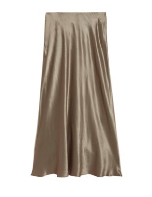 Womens M&S Collection Satin Midaxi Slip Skirt - Sand