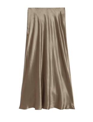 Womens M&S Collection Satin Midaxi Slip Skirt - Sand