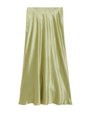 Womens M&S Collection Satin Midaxi Slip Skirt - Fern Green