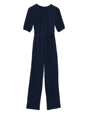 

Womens M&S Collection Kurzarm-Jumpsuit mit Gürtel - Navy, Navy