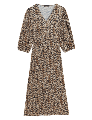 

Womens M&S Collection Jersey Plisse Animal Print Midi Dress - Natural Mix, Natural Mix