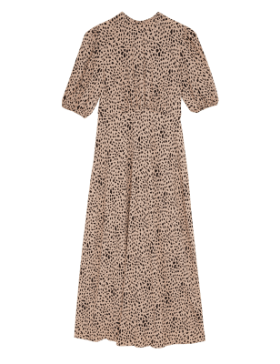 

M&S Collection Vestido de tarde maxi a media pierna con cuello alto y estampado animalWomens - Natural Mix, Natural Mix