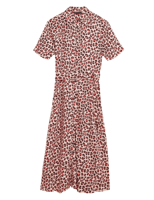 

Womens M&S Collection Animal Print Belted Midi Shirt Dress - Pink Mix, Pink Mix