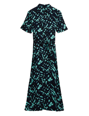 

Womens M&S Collection Printed Belted Midi Shirt Dress - Green Mix, Green Mix