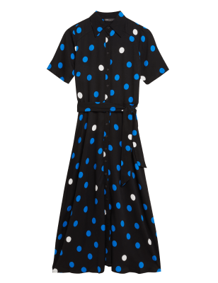 

Womens M&S Collection Polka Dot Belted Midi Shirt Dress - Black Mix, Black Mix