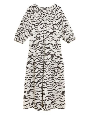 

Womens M&S Collection Pure Cotton Printed Midaxi Tiered Dress - Ivory Mix, Ivory Mix