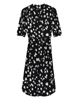 

Womens M&S Collection Schmales Midikleid mit Punktmuster und Rundhalsausschnitt - Black Mix, Black Mix