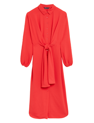 

M&S Collection Vestido camisero a media pierna texturizado con lazo en la parte delanteraWomens - Orange, Orange