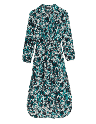 

Womens M&S Collection Animal Print Tie Front Midaxi Shirt Dress - Green Mix, Green Mix