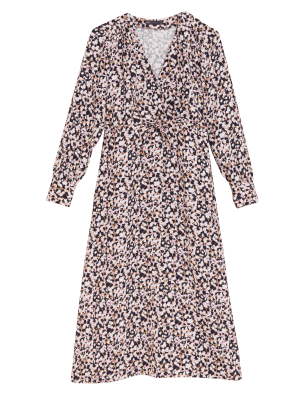 

M&S Collection Vestido estampado cruzado a media pierna de escote en pico con lazo en la cinturaWomens - Multi, Multi