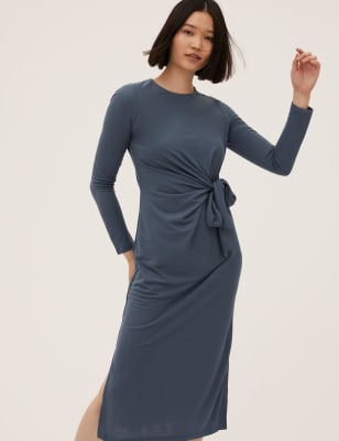 Jersey Round Neck Midi Column Dress