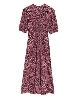 

Womens M&S Collection Midaxi-Teekleid mit Rundhalsausschnitt und Tiermuster - Pink Mix, Pink Mix