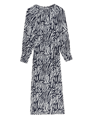 

Womens M&S Collection Schmales Midaxikleid mit Rundhalsausschnitt und Tiermuster - Navy Mix, Navy Mix