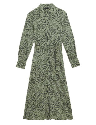 

Womens M&S Collection Animal Print Belted Midi Shirt Dress - Green Mix, Green Mix
