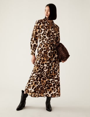 animal print tie front midaxi shirt dress