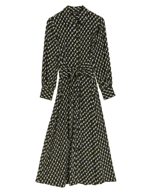 

Womens M&S Collection Geometric Tie Front Midaxi Shirt Dress - Black Mix, Black Mix