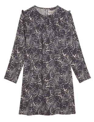 

Womens M&S Collection Animal Print Round Neck Pintuck Shift Dress - Blue Mix, Blue Mix