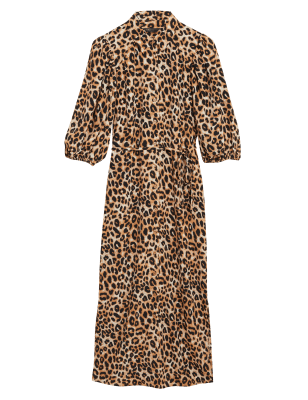 

Womens M&S Collection Schmales Midikleid mit Tiermuster und Gürtel - Natural Mix, Natural Mix