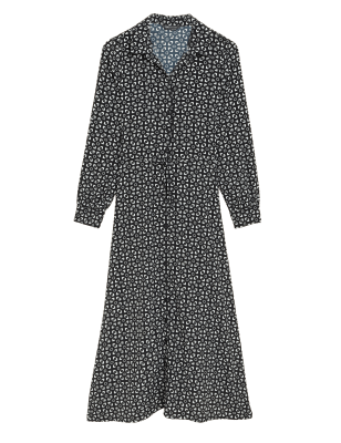 

M&S Collection Vestido camisero a media pierna con diseño geométrico asimétricoWomens - Black Mix, Black Mix