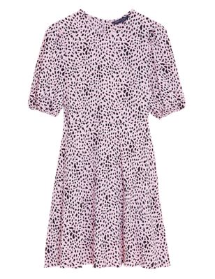 Womens M&S Collection Animal Print Puff Sleeve Mini Tea Dress - Pink Mix