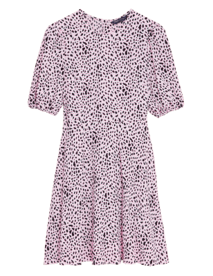 

M&S Collection Minivestido de tarde de manga abullonada con estampado animalWomens - Pink Mix, Pink Mix