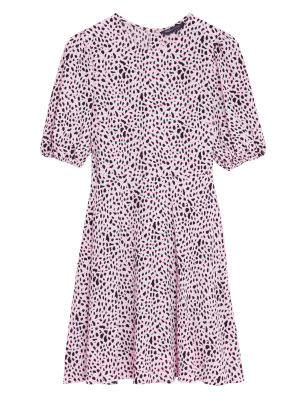 Womens M&S Collection Animal Print Puff Sleeve Mini Tea Dress - Pink Mix