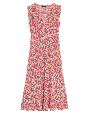 

M&S Collection Vestido de tarde maxi a media pierna floral de escote en picoWomens - Red Mix, Red Mix