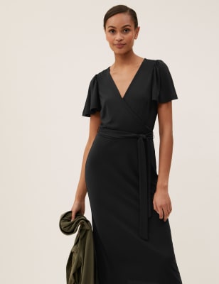 Jersey V-Neck Short Sleeve Midi Wrap Dress