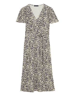 

Womens M&S Collection Jersey Animal Print V-Neck Midi Wrap Dress - Natural Mix, Natural Mix