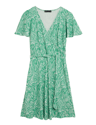 

Womens M&S Collection Jersey Animal Print Mini Wrap Dress - Green Mix, Green Mix