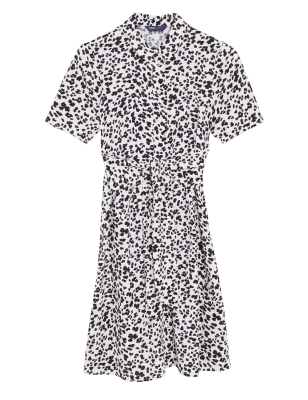 

Womens M&S Collection Mini-Shirtkleid mit Bindedetail vorne und Tiermuster - Pink Mix, Pink Mix